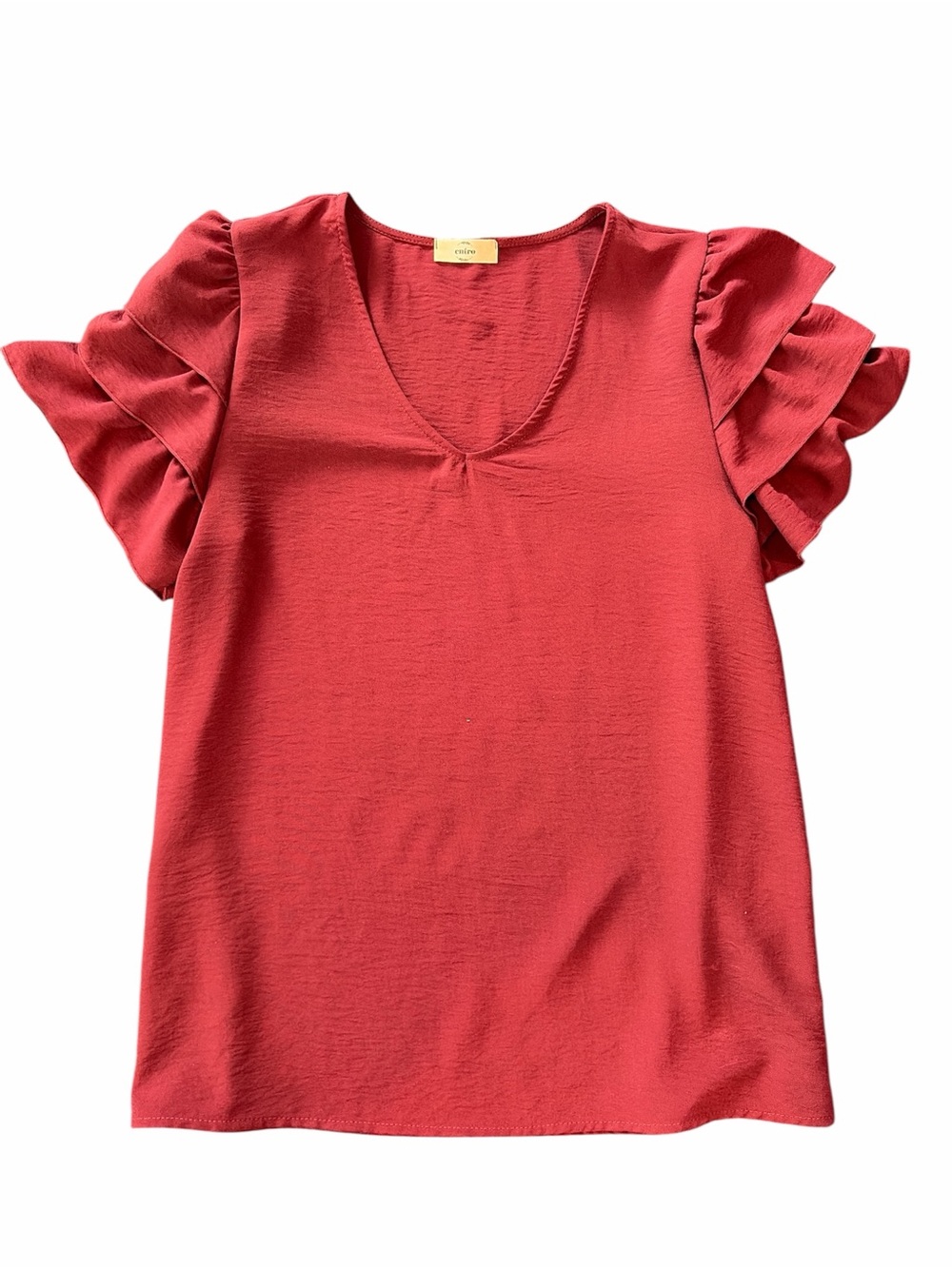 entro Red Ruffle Sleeve V-Neck Blouse